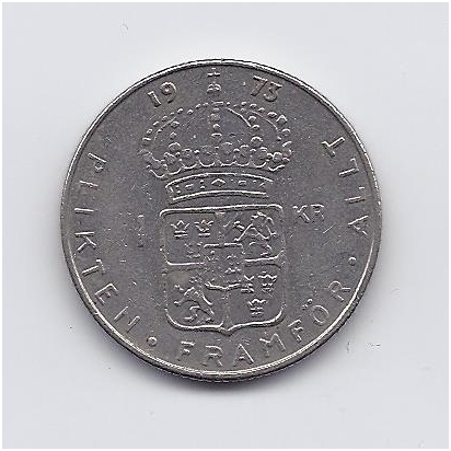 SWEDEN 1 KRONA 1973 KM # 826a XF
