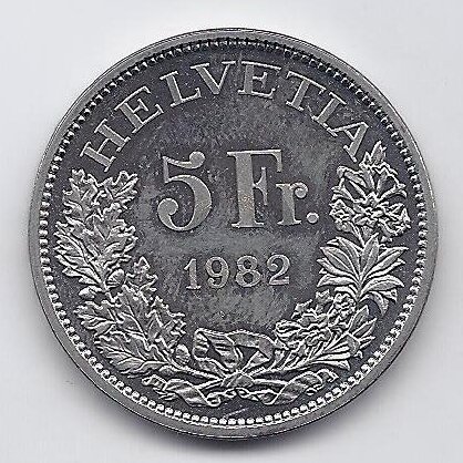 SWITZERLAND 5 FRANCS 1982 KM # 61 AU Gotthard Railway 1