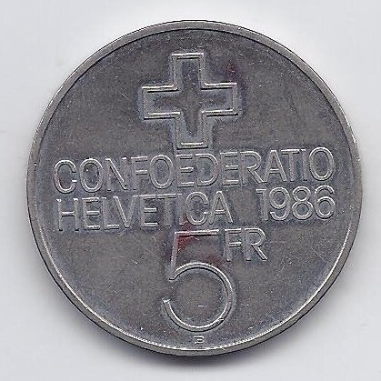SWITZERLAND 5 FRANCS 1986 KM# 65 XF/AU Battle of Sempach 1