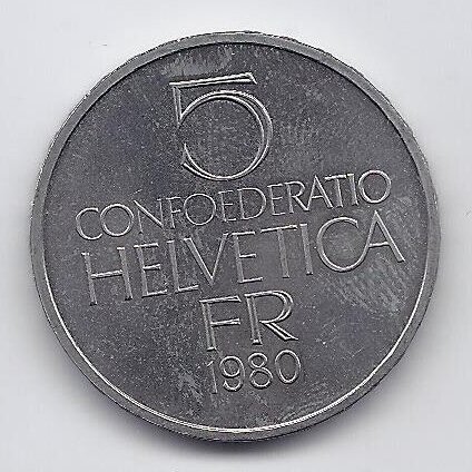 SWITZERLAND 5 FRANCS 1980 KM# 59 XF Ferdinand Hodler 1