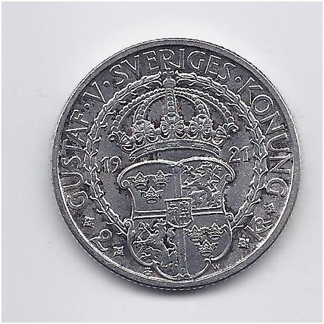 SWEDEN 2 KRONOR 1921 KM # 799 XF