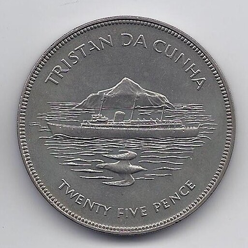 TRISTANAS DA KUNJA 25 PENCE 1977 KM # 1 XF Sidabrinis jubiliejus