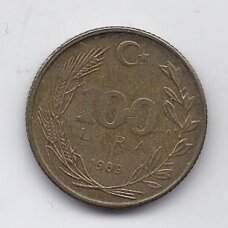 TURKIJA 100 LIRA 1989 KM # 988 VF TURKIJA 100 LIRA 1989 KM # 988 VF