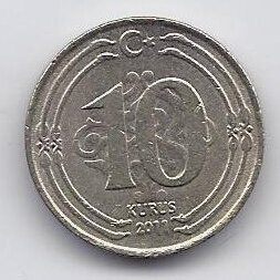 TURKIJA 10 KURUS 2011 KM # 1241 VF