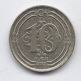 TURKIJA 10 KURUS 2013 KM # 1241 VF