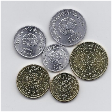 TUNISIA 1969 - 2007 SIX HIGH GRADE COINS SET 1