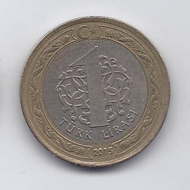 TURKIJA 1 LIRA 2015 KM # 1383 VF