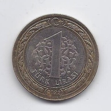 TURKIJA 1 LIRA 2022 KM # 1383 VF