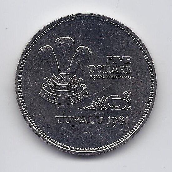 TUVALU 5 DOLLARS 1981 KM # 12 AU Royal Wedding