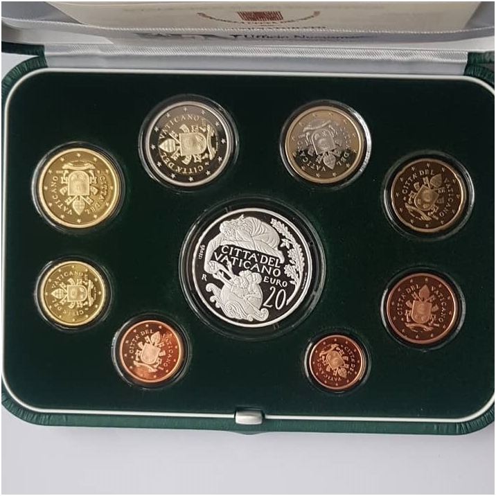 VATIKANAS 2018 m. euro monetų oficialus proof rinkinys su 20 eurų progine moneta ( be kartoninės dėžutės) 1