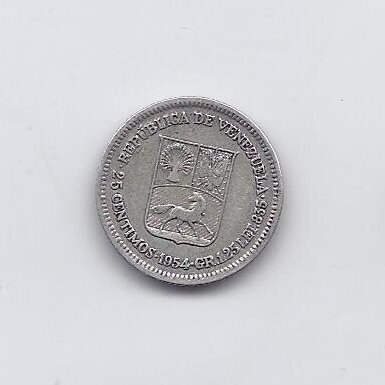 VENESUELA 25 CENTIMOS 1954 Y # 35 VF