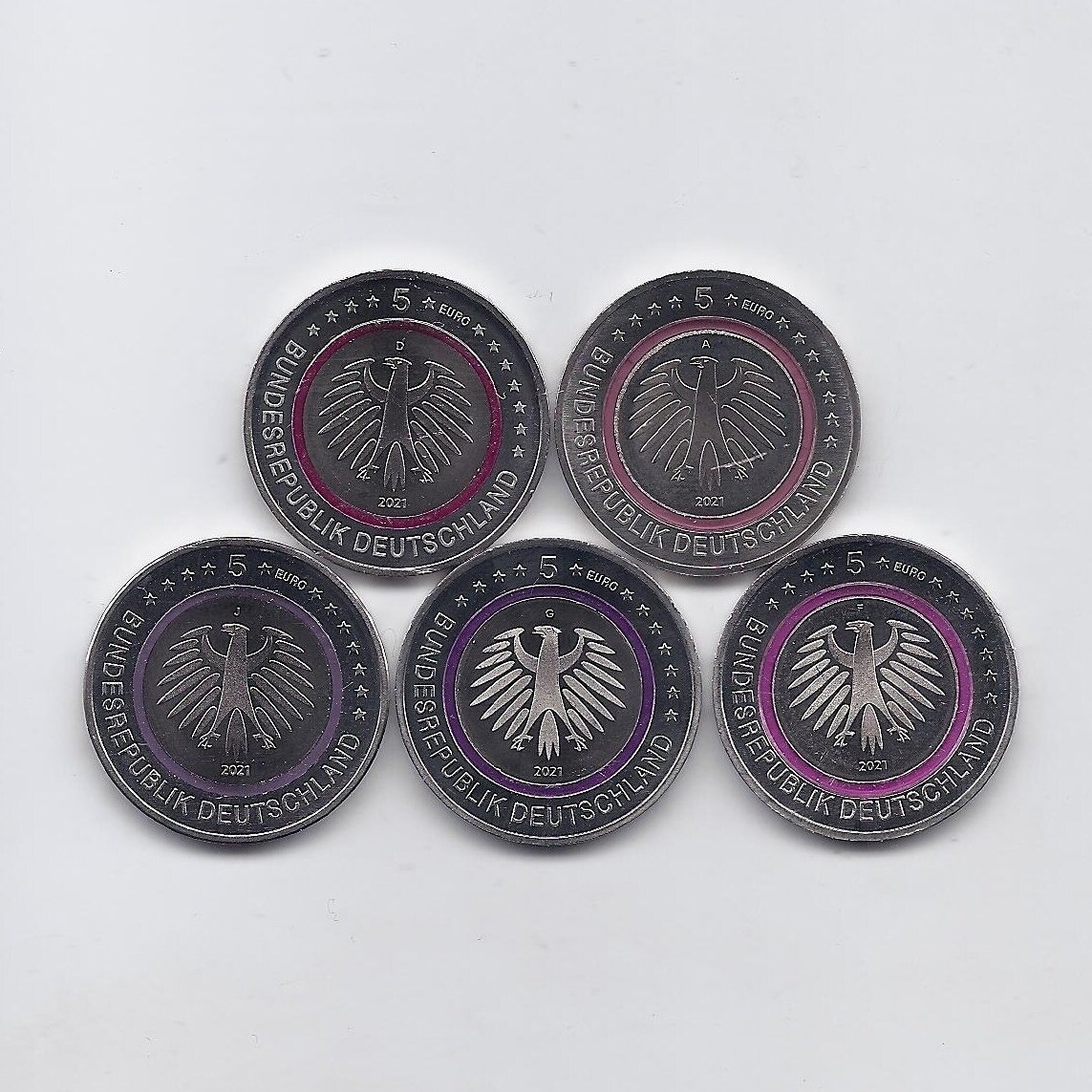 GERMANY 5 X 5 EURO 2021 KM # 401 UNC Polar zone (A,D,F,G,J) 1