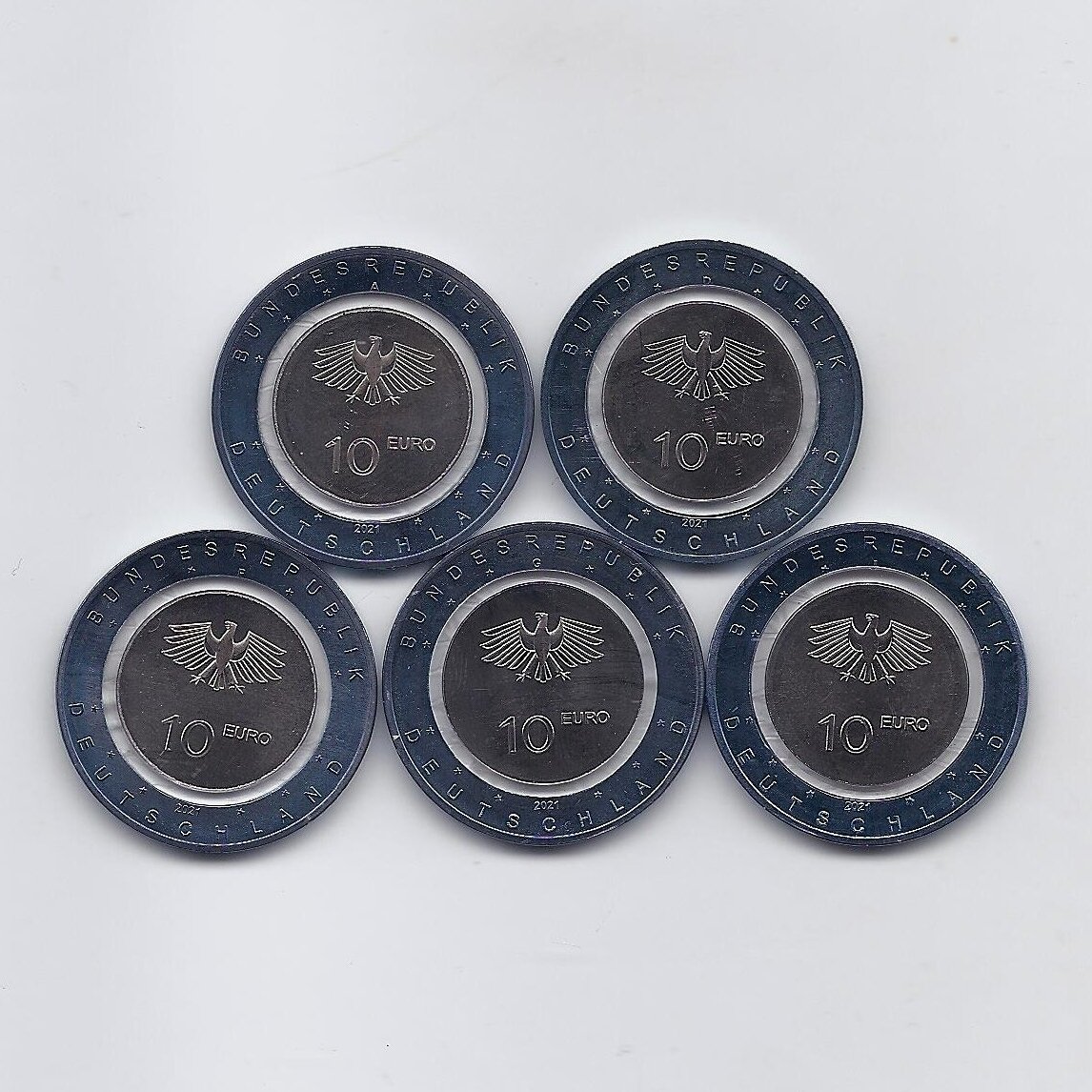GERMANY 5 X 10 EURO 2021 KM # 402 UNC On water (A,D,F,G,J) 1