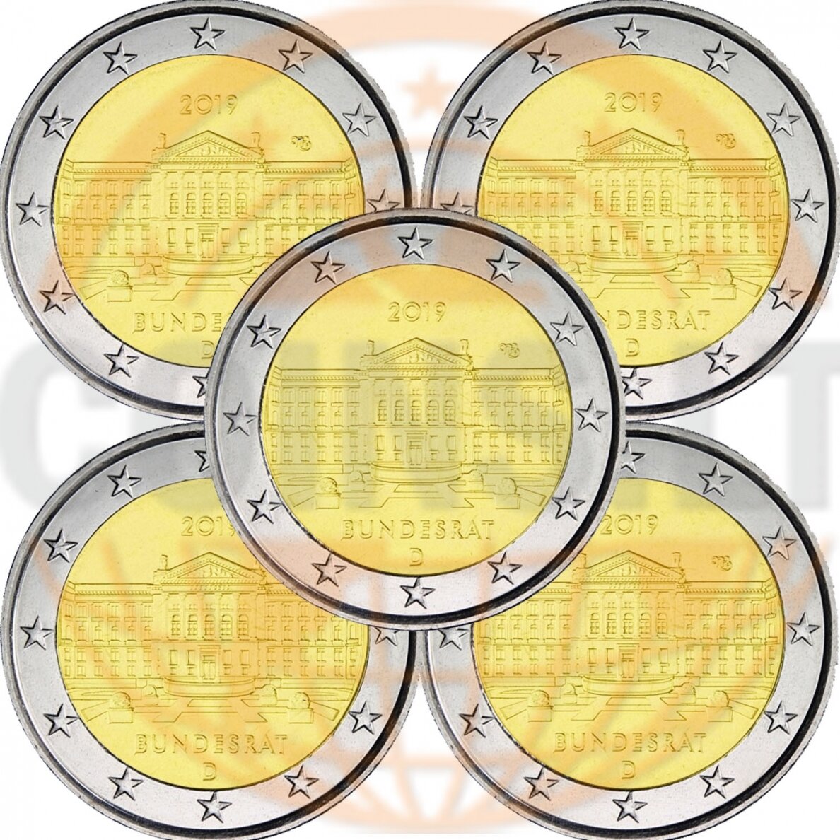 GERMANY 2 EURO 2019 GERMANY BUNDESRAT 5 COINS (A,D,F,J,G)