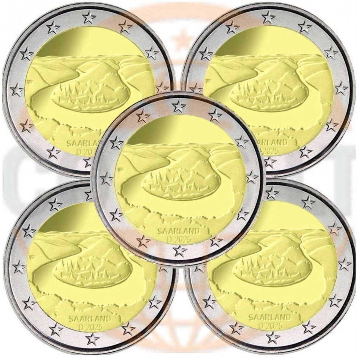 GERMANY 2 EURO 2025 SAARLAND 5 COINS SET (A,D,F,J,G)