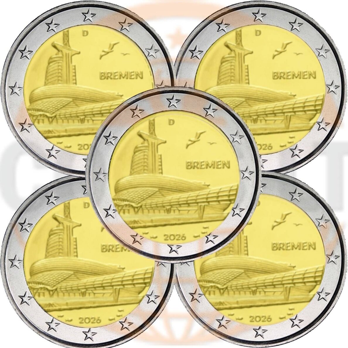 GERMANY 2 EURO 2026 BREMEN 5 COINS (A,D,F,J,G)