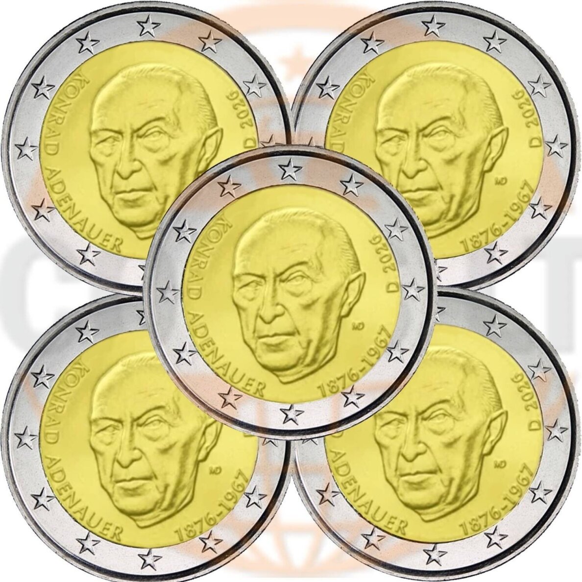 GERMANY 2 EURO 2026 KONRAD ADENAUER 5 COINS SET (A,D,F,J,G)
