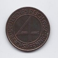 VOKIETIJA 4 REICHSPFENNIG 1932 J KM # 75 VF