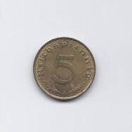 VOKIETIJA 5 REICHSPFENNIG 1938 A KM # 91 VF VOKIETIJA 5 REICHSPFENNIG 1938 A KM # 91 VF