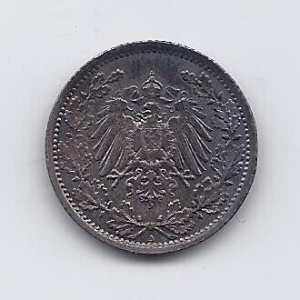 VOKIETIJA 1/2 MARK 1917 A KM # 17 VF 1