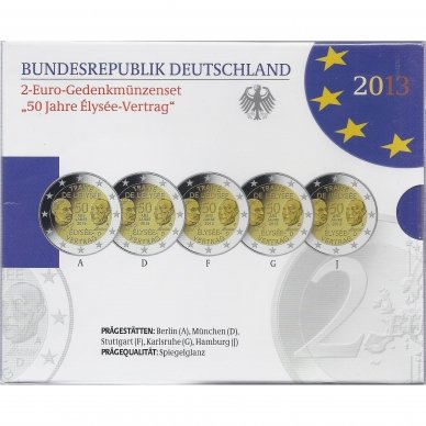 GERMANY 5 X 2013 2 EURO OFFICIAL COMMEMORATIVE COINS PROOF LIKE SET  ( A,D,F,G,J )
