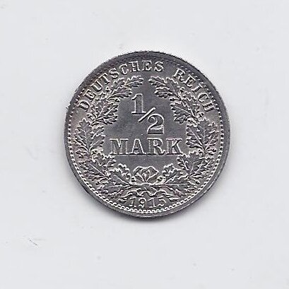 GERMANY 1/2 MARK 1915 A KM # 17 VF