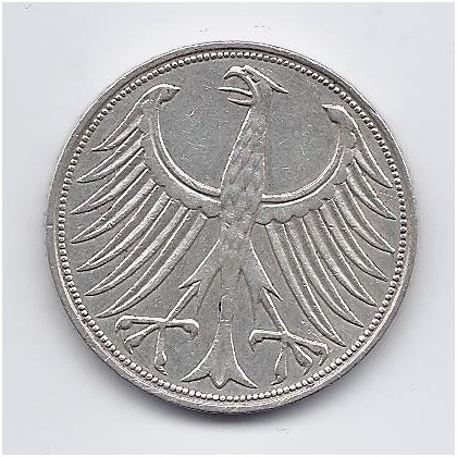 GERMANY 5 MARK 1958 J KM # 112 VF 1