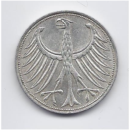 GERMANY 5 MARK 1957 F KM # 112 VF 1