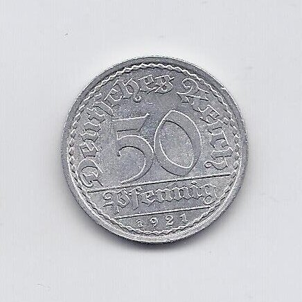 GERMANY 50 PFENNIG 1921 A KM # 27 VF