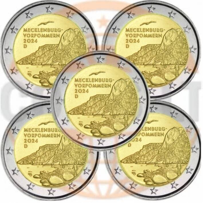 GERMANY 2 EURO 2024 MECKLENBURG - VORPOMMERN 5 COINS SET (A,D,F,J,G)