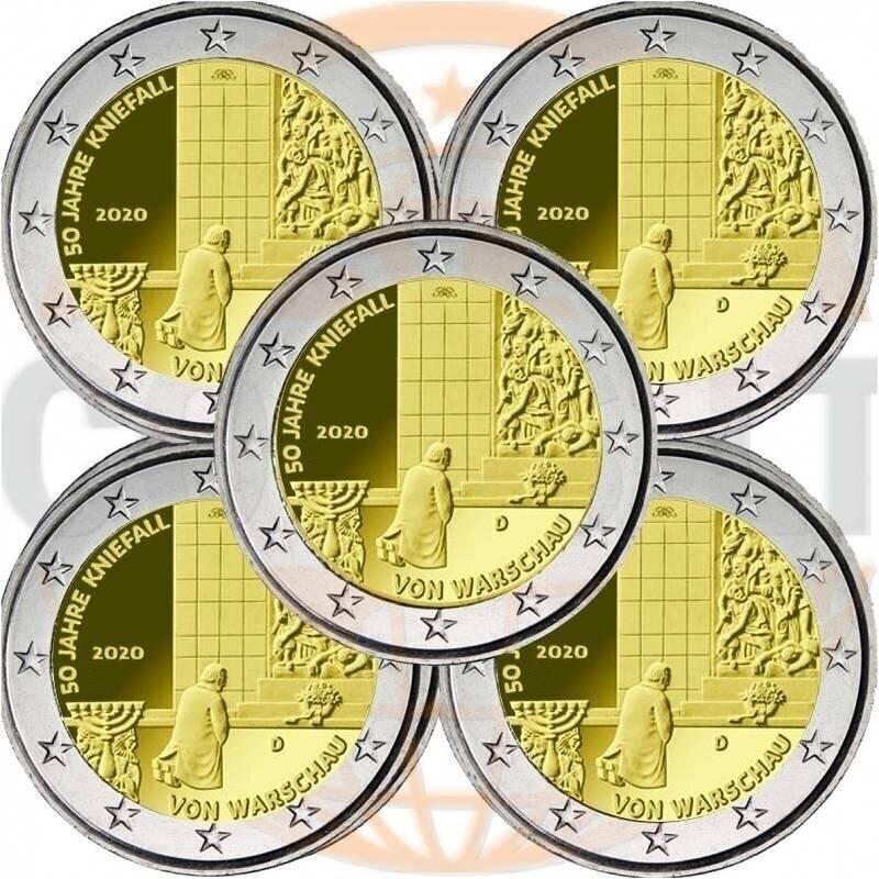 GERMANY 2 EURO 2020 WARSAW GENUFLECTION 5 COINS (A,D,F,J,G)