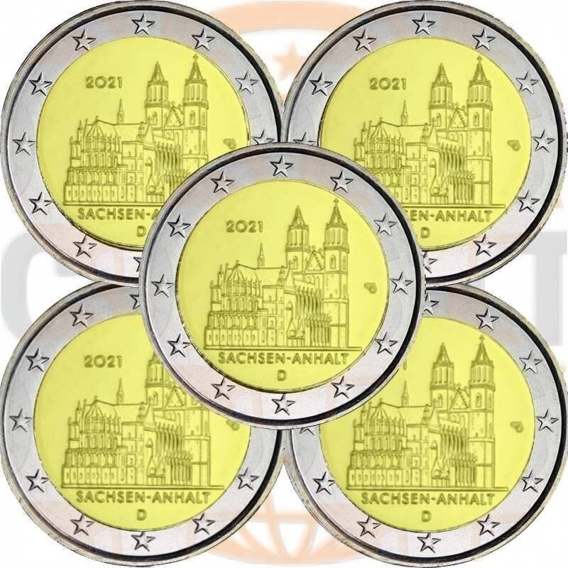 GERMANY 2 EURO 2021 SACHSEN-ANHALT 5 COINS (A,D,F,J,G)