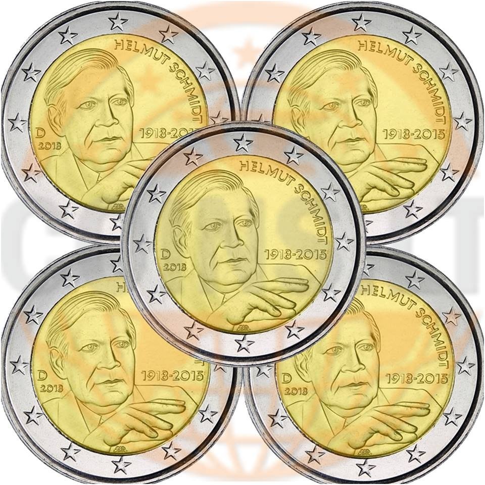 GERMANY 2 EURO 2018 HELMUT SCHMIDT (A,D,F,J,G)