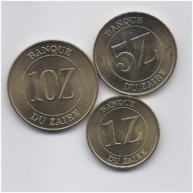 ZAIRE 1987 - 1988 THREE HIGH GRADE COINS SET