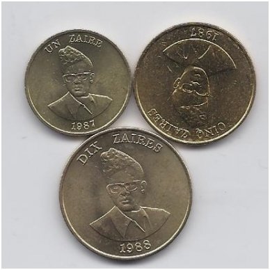 ZAIRE 1987 - 1988 THREE HIGH GRADE COINS SET 1