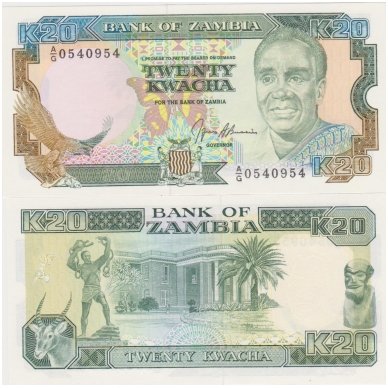 ZAMBIA 20 KWACHA 1989-91 P # 32b UNC