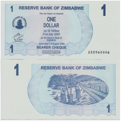 ZIMBABVĖ 1 DOLLAR 2006 P # 37 UNC