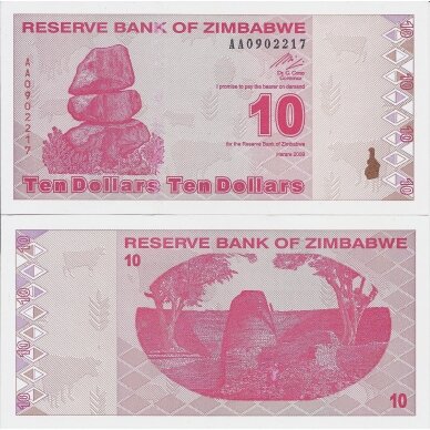 ZIMBABVĖ 10 DOLLARS 2009 P # 94 AU